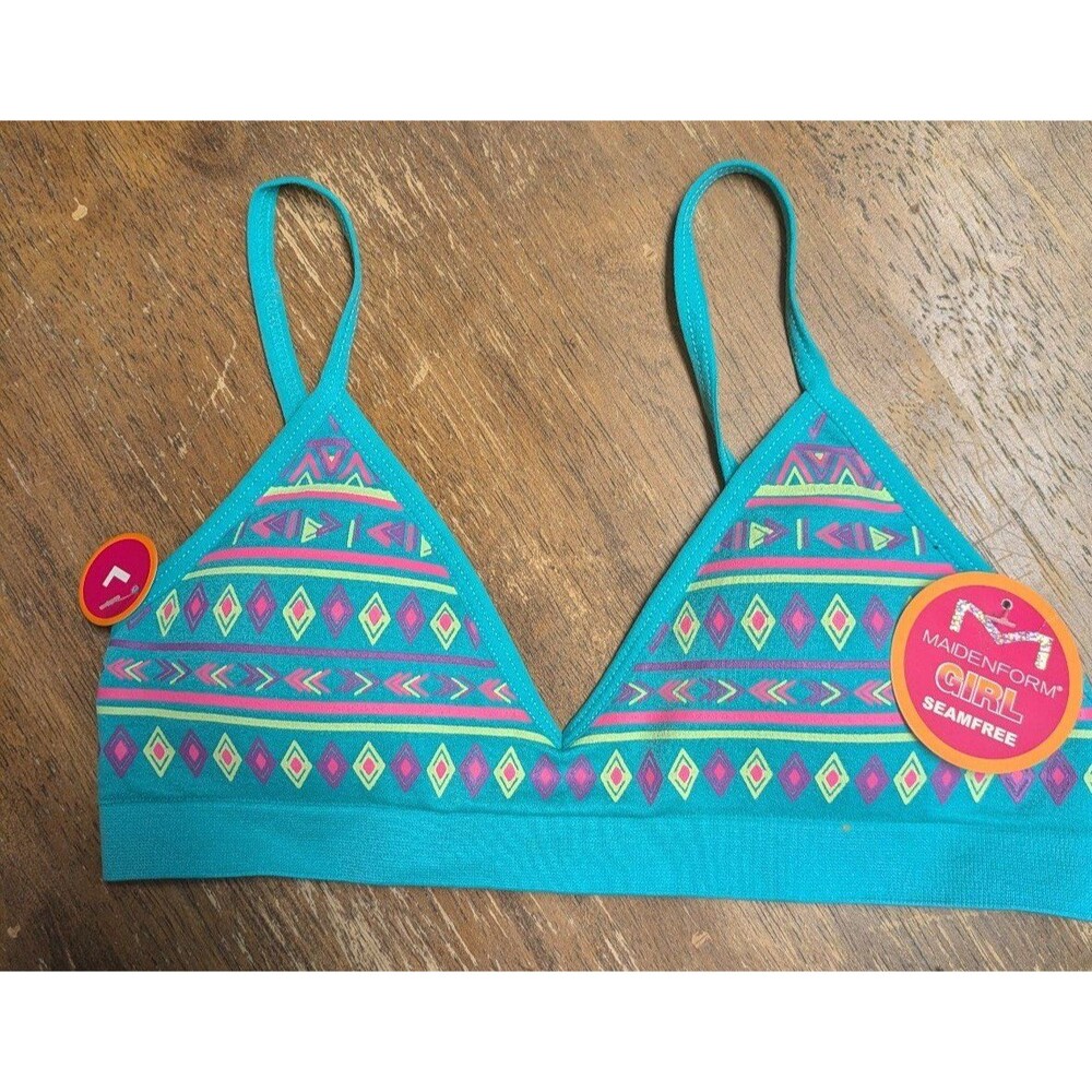 Maidenform Girl Seam Free Padded Training Bra Girls Large Teal Tribal #J4218 nwt
